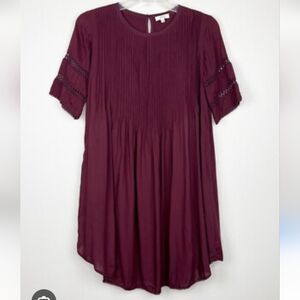 Wilfred Aritzia ,Plum / Eggplant Pleated ,Short Sleeve Baby Doll Mini Dress. Sm